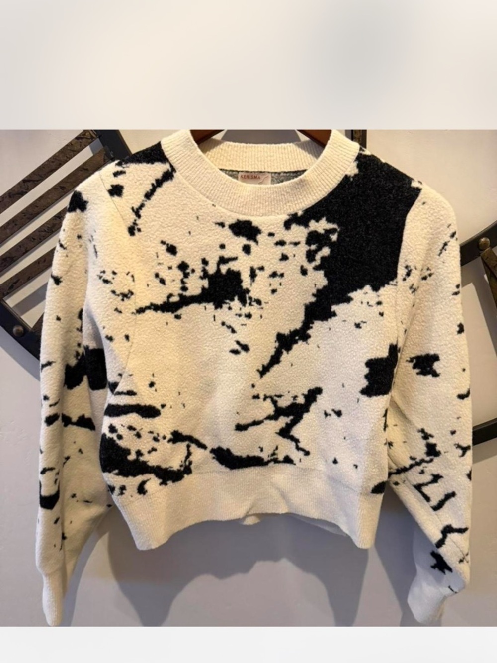 Kerisma Black & Cream Marble-Pattern Crewneck Sweater angora